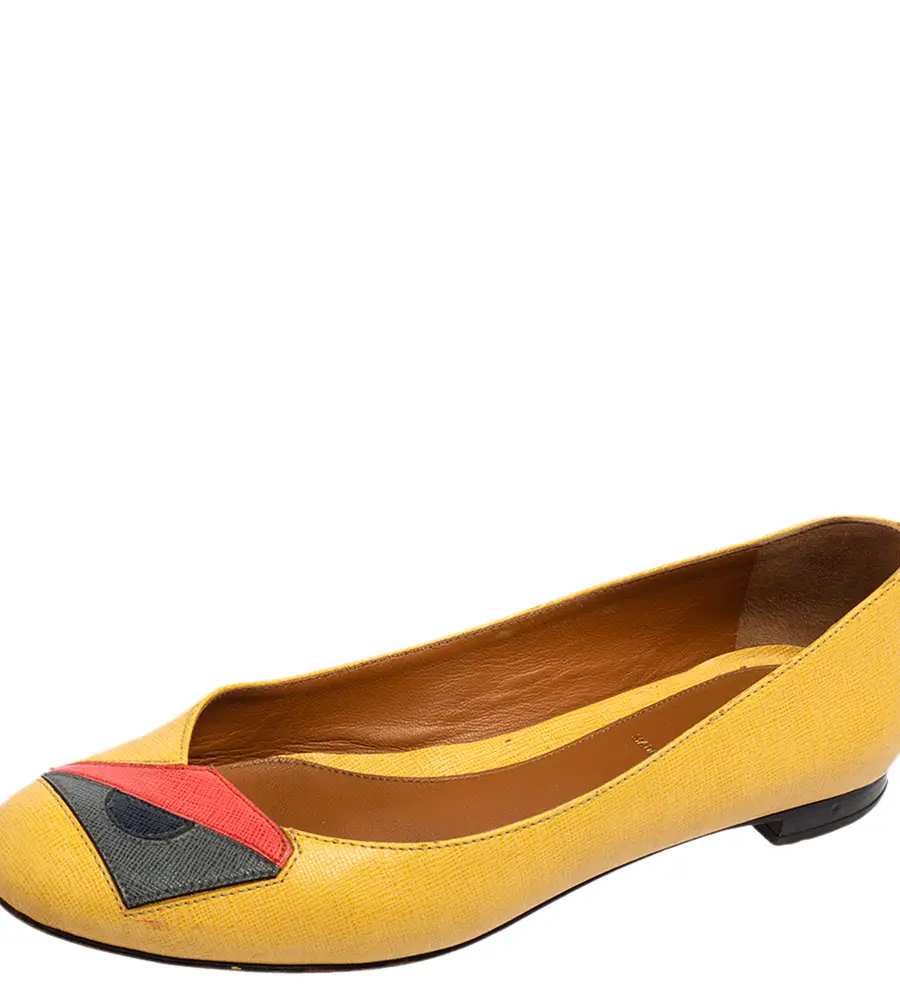 Fendi Yellow Leather Monster Ballet Flats Size 36