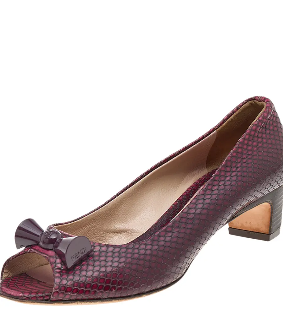 Fendi Two Tone Python Embossed Leather Peep Toe Block Heel Pumps Size 38