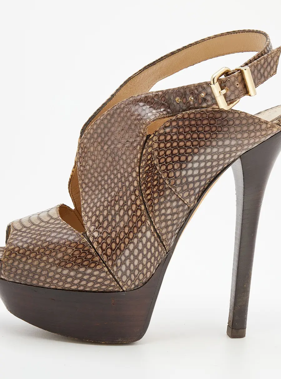 Fendi Brown Python Embossed Leather Platform Slingback Sandals Size 38