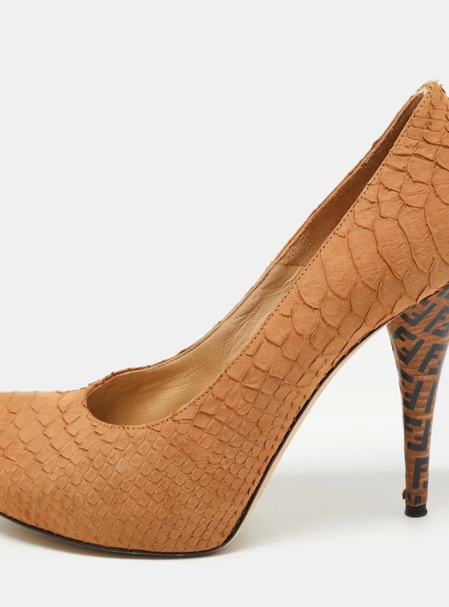 Fendi Tan Python Embossed Leather Superstar Platform Pumps Size 40