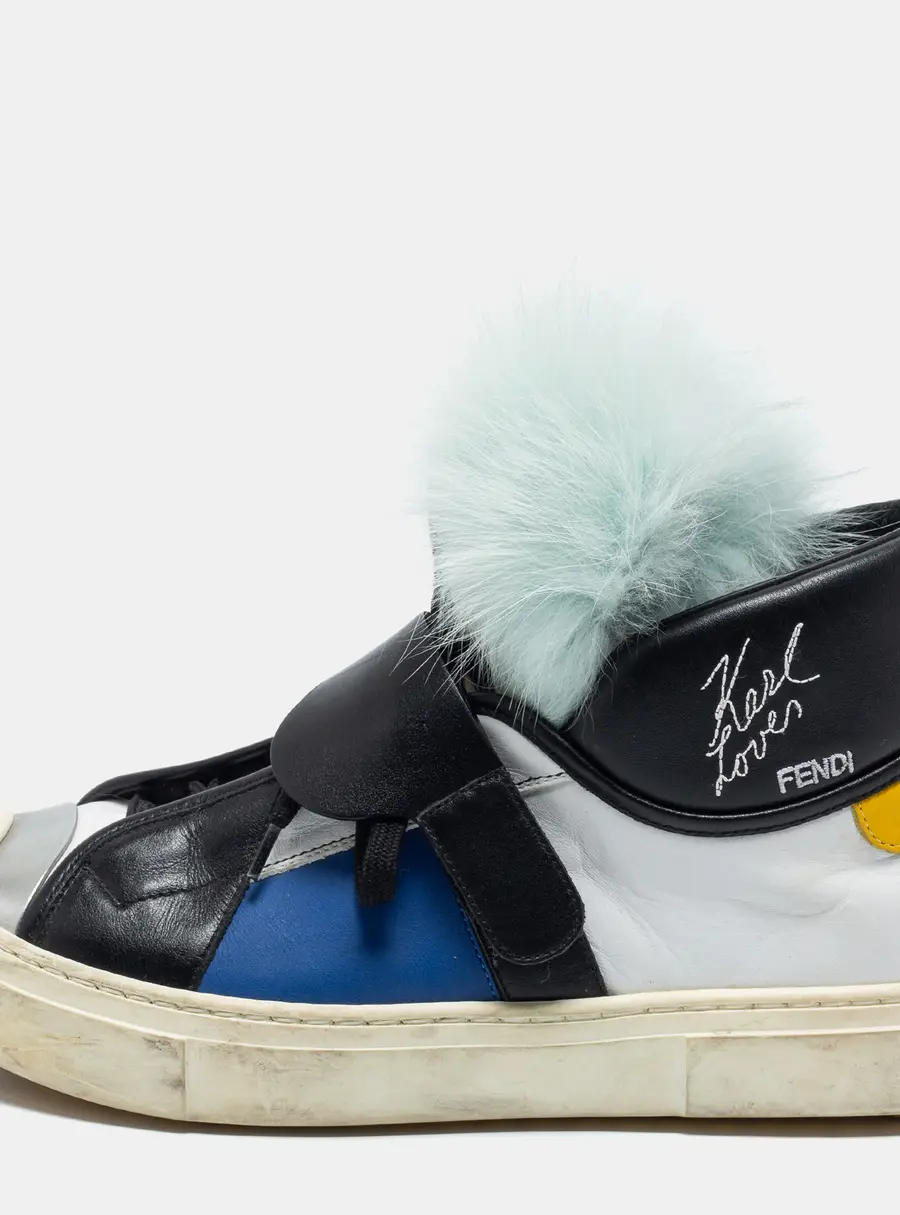 Fendi Multicolor Leather And Fox Fur Karlito High Top Sneakers  Size 38