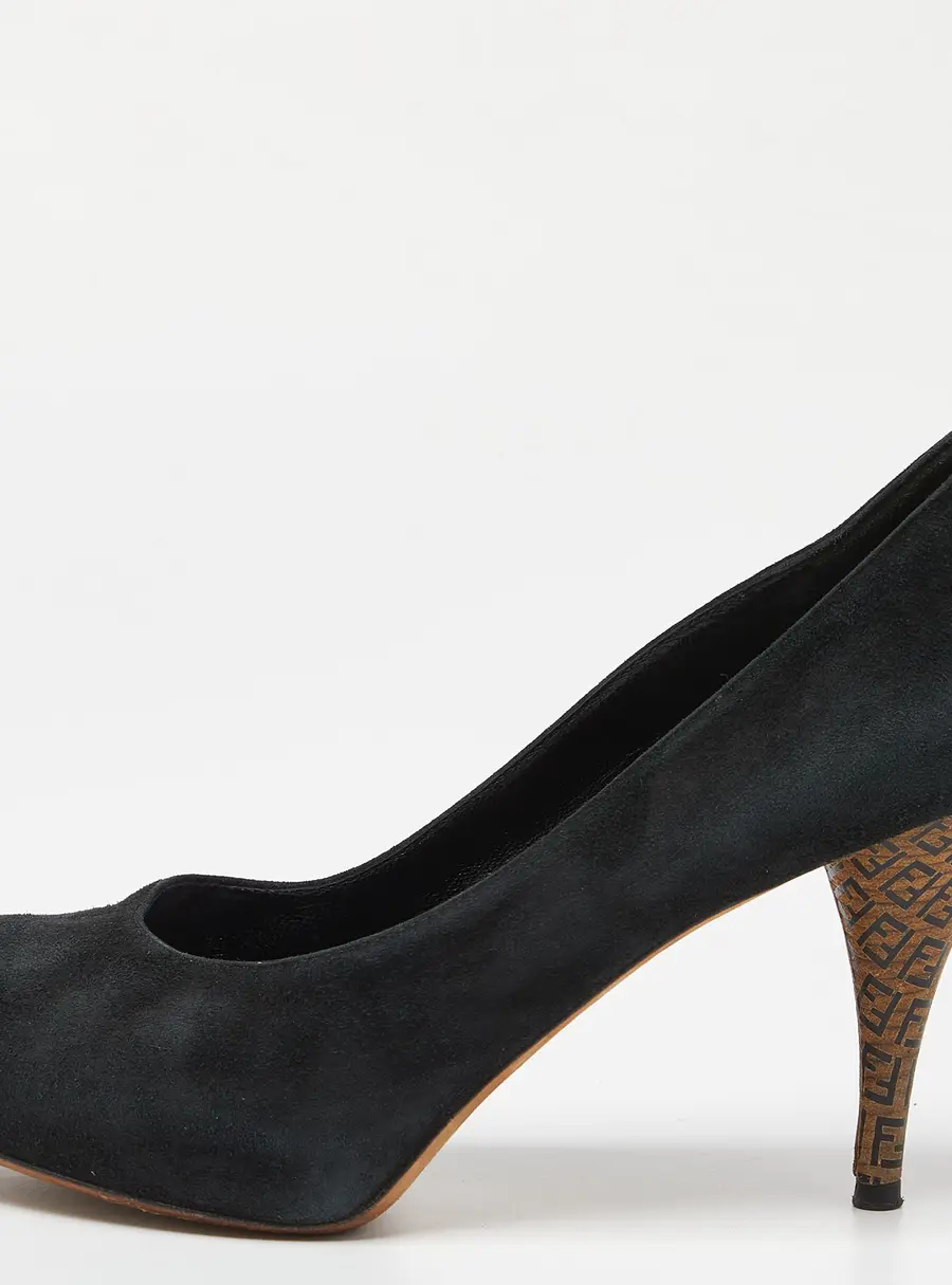Fendi Black Suede Zucca Heel Pumps Size 37