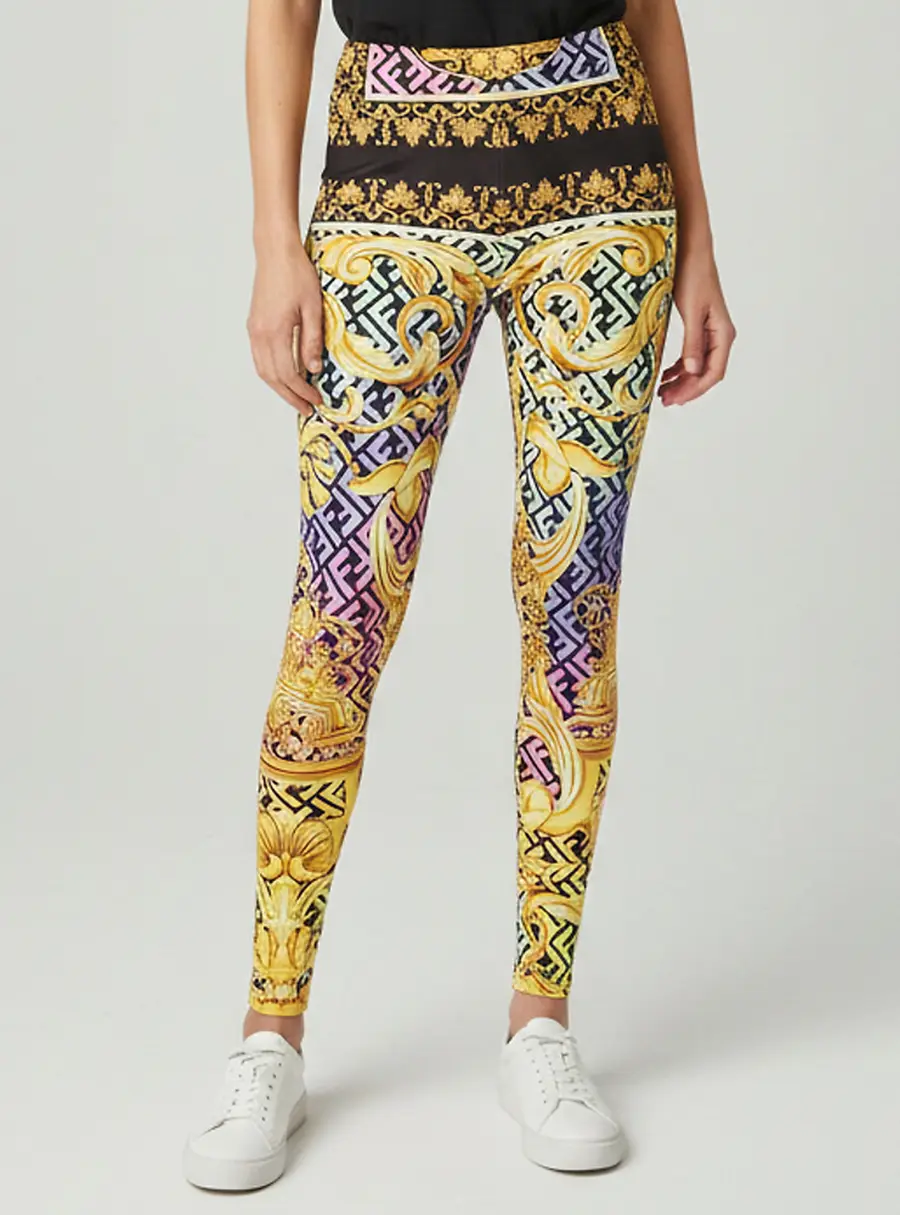 Fendace Multicolor Monogram Baroque Print Jersey Leggings S