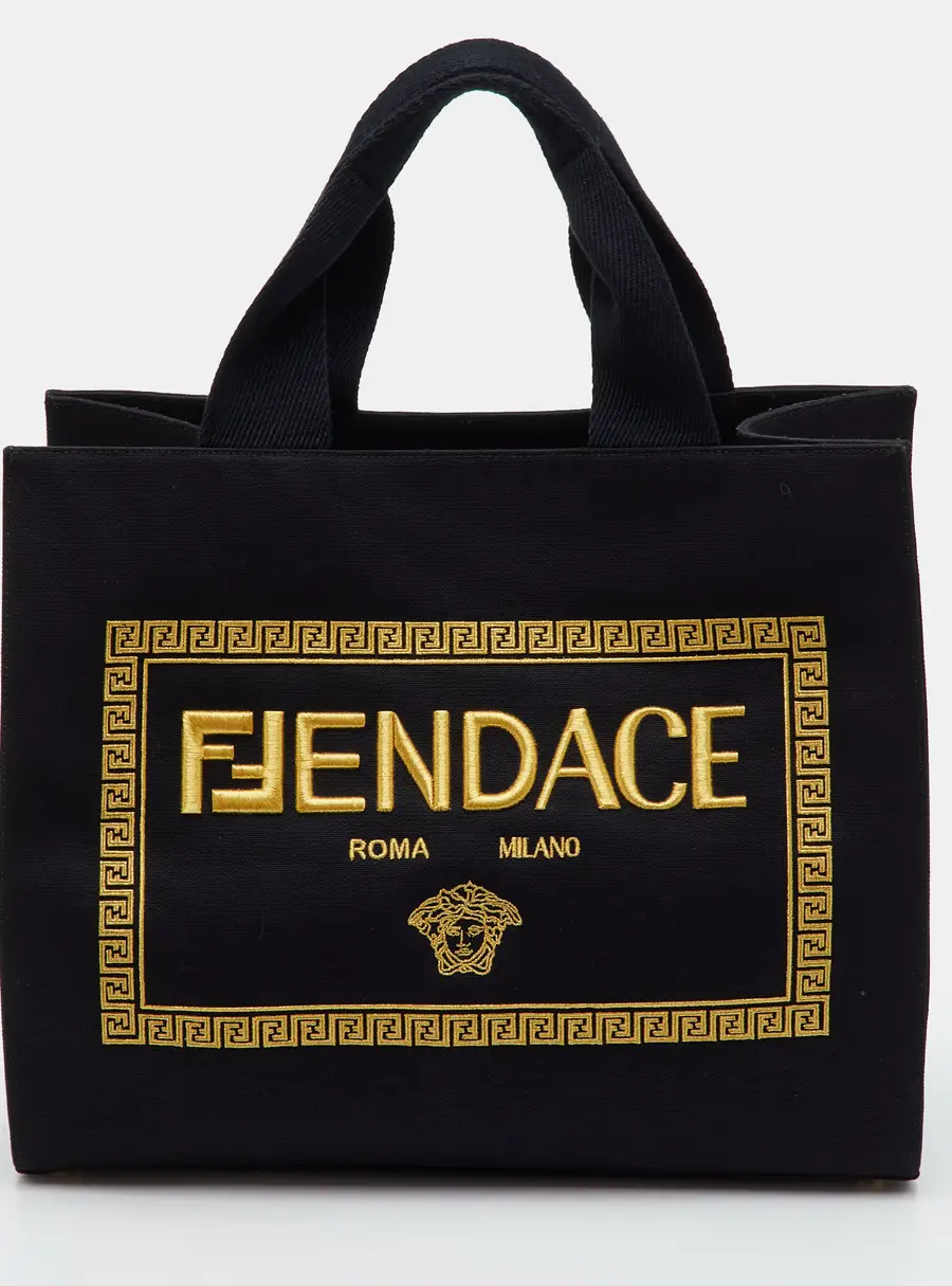 Fendi x Versace Fendace La Medusa Black/Gold Canvas Shopper Tote