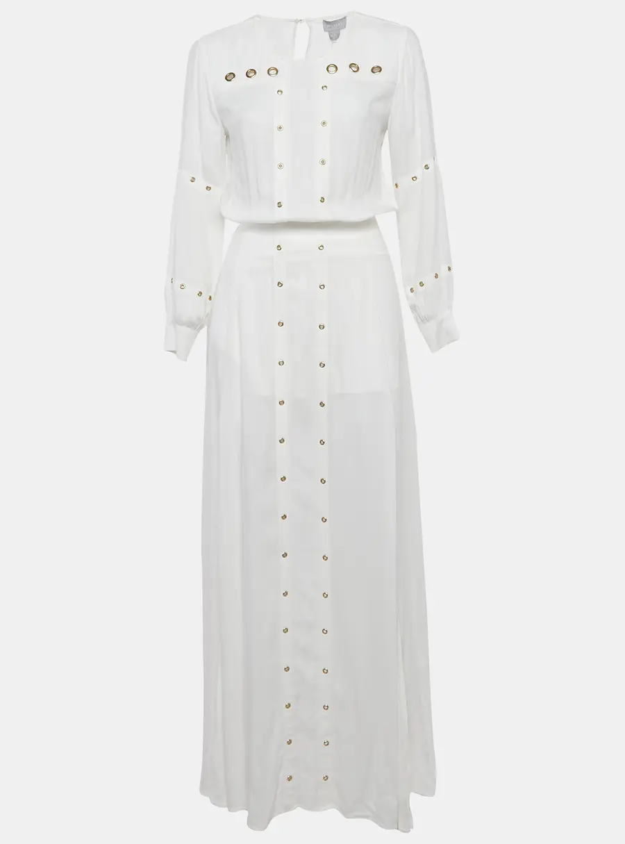 Finders Keepers The Label White Crepe Grommet Detail Maxi Dress XS