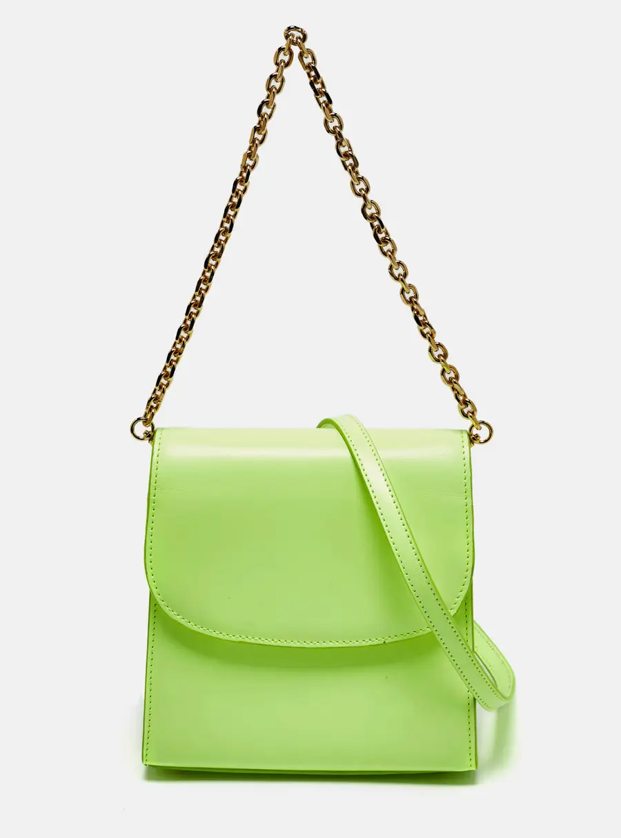 Folklore Neon Green Leather Loop Crossbody Bag