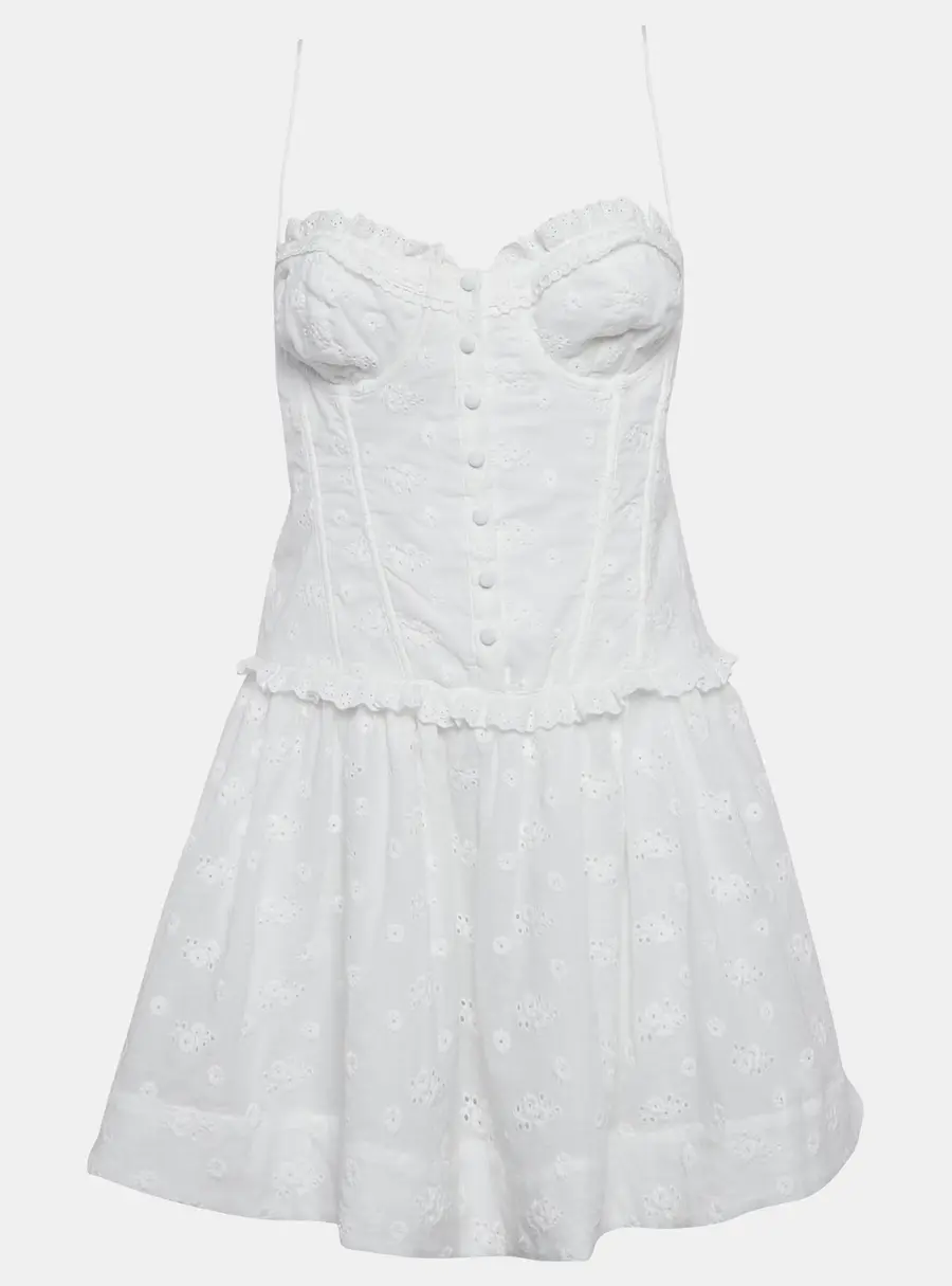 For Love And Lemons White Embroidered Cotton Sleeveless Mini Dress L