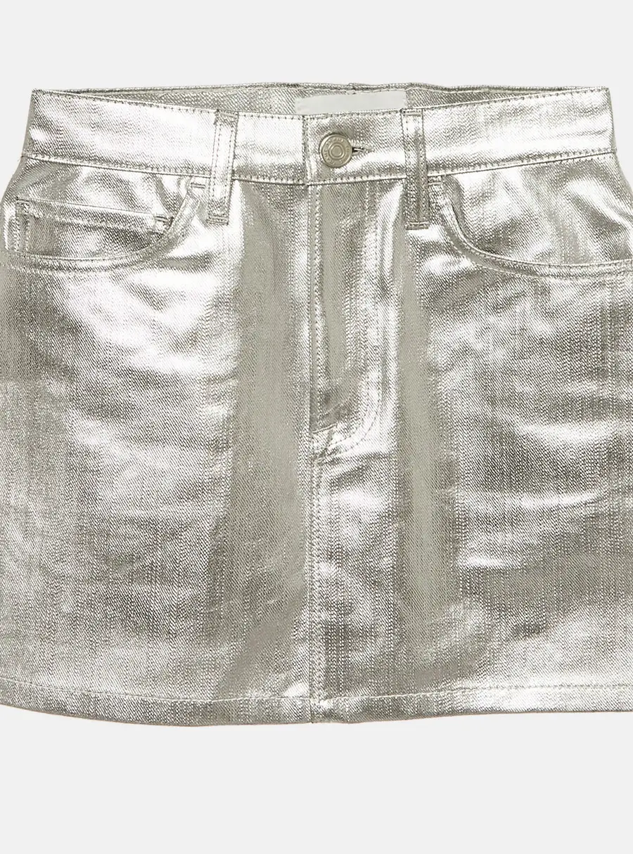 Frame Silver Coated Denim Mini Skirt S