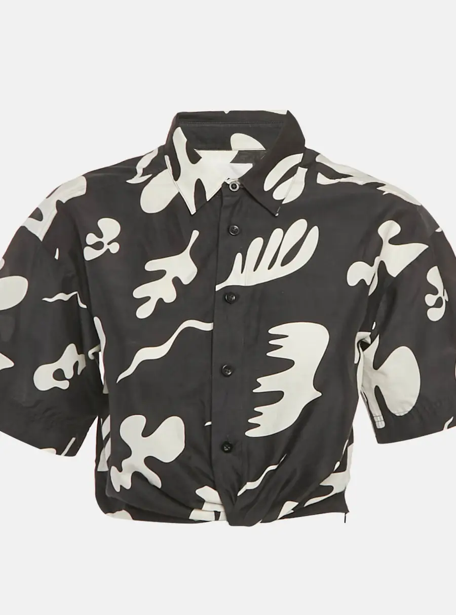 Frame Black /White Printed Cotton Blend Front Twist Shirt XS