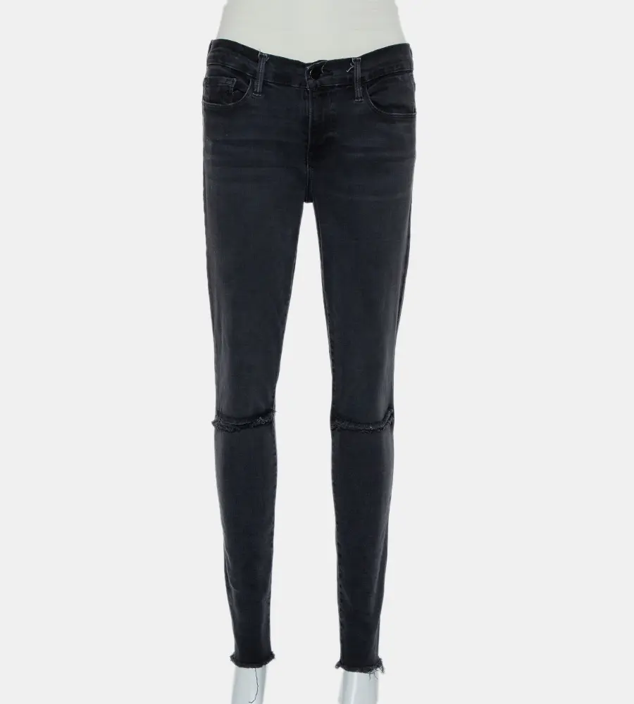 Frame Black Faded Denim Le Skinny de Jeanne Distressed Jeans M