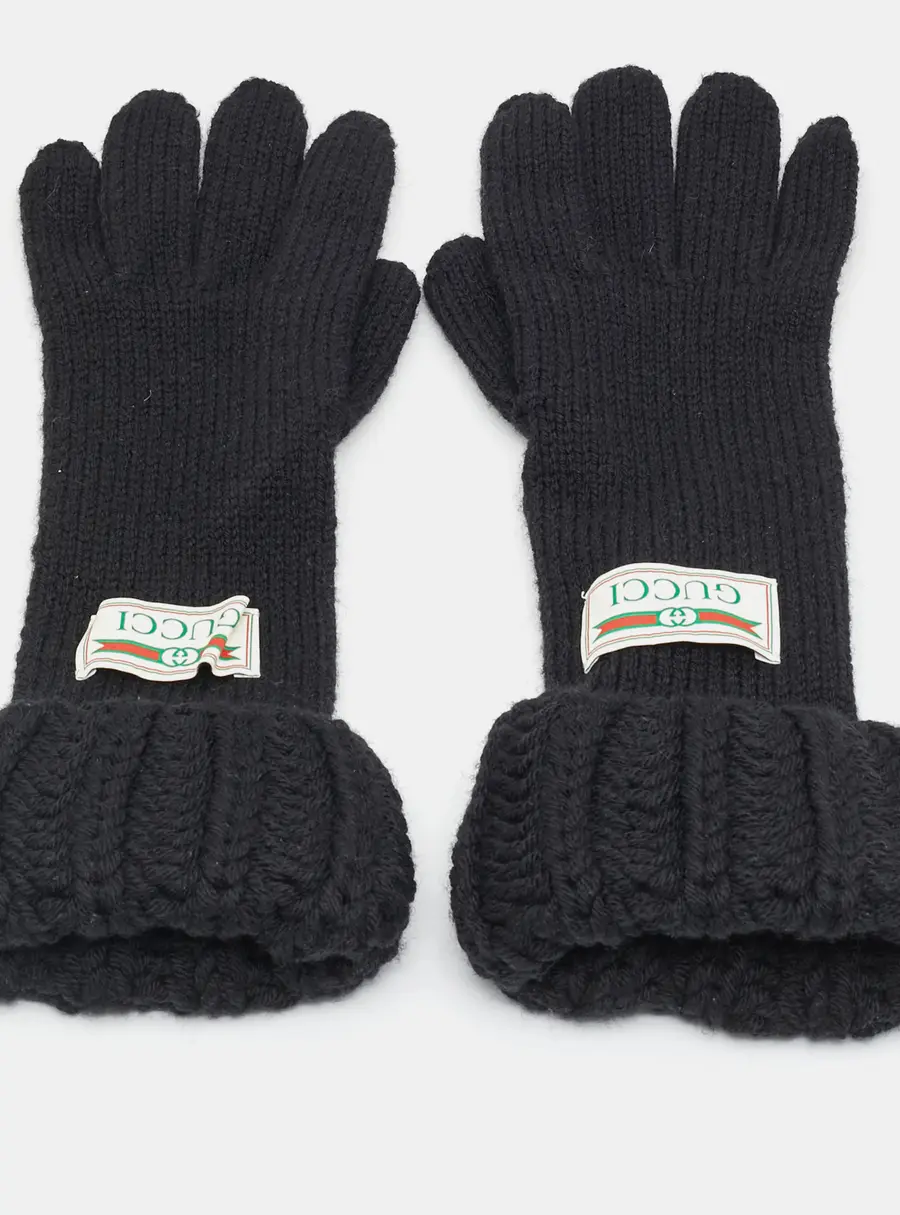 Gucci Black Rib Knit Gloves M