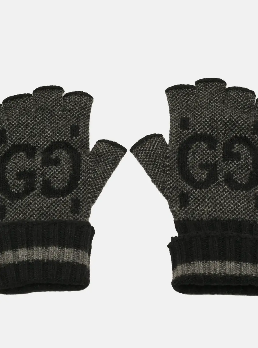 Gucci M Fingerless Gloves Grey/Black GG Cashmere