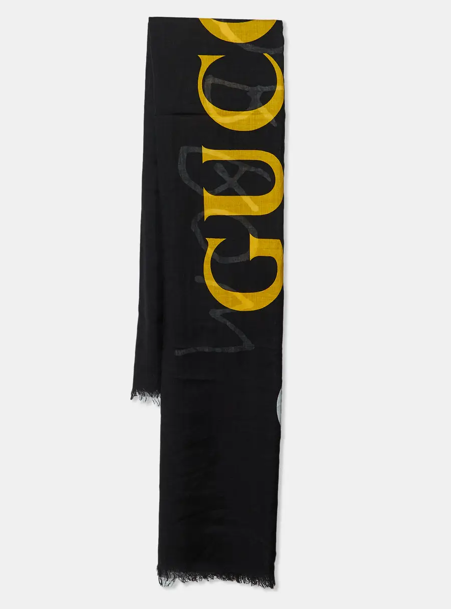 Gucci Black Coco Capitan Logo Print Modal & Silk Scarf