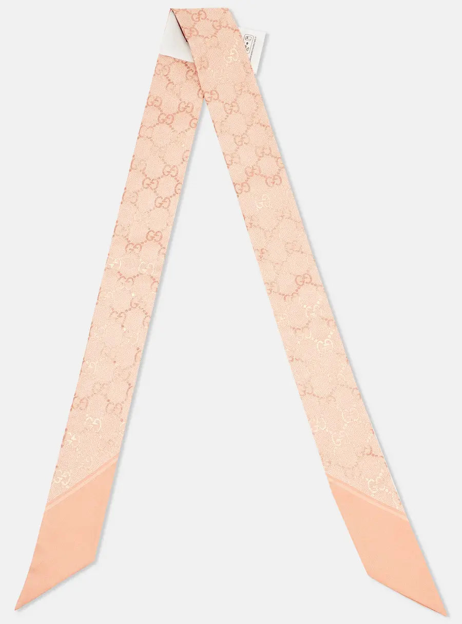 Gucci Pink/Gold Monogram Silk Ribbon Bandeau Scarf