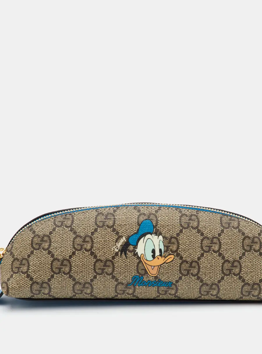 Gucci x Disney Donald Duck Beige/Blue GG Supreme Canvas and Leather Pencil Case