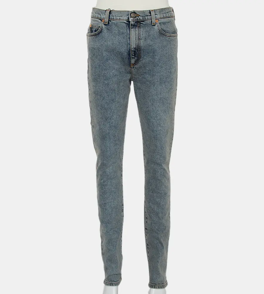 Gucci Blue Logo Printed Denim Muddy Effect Skinny Jeans M