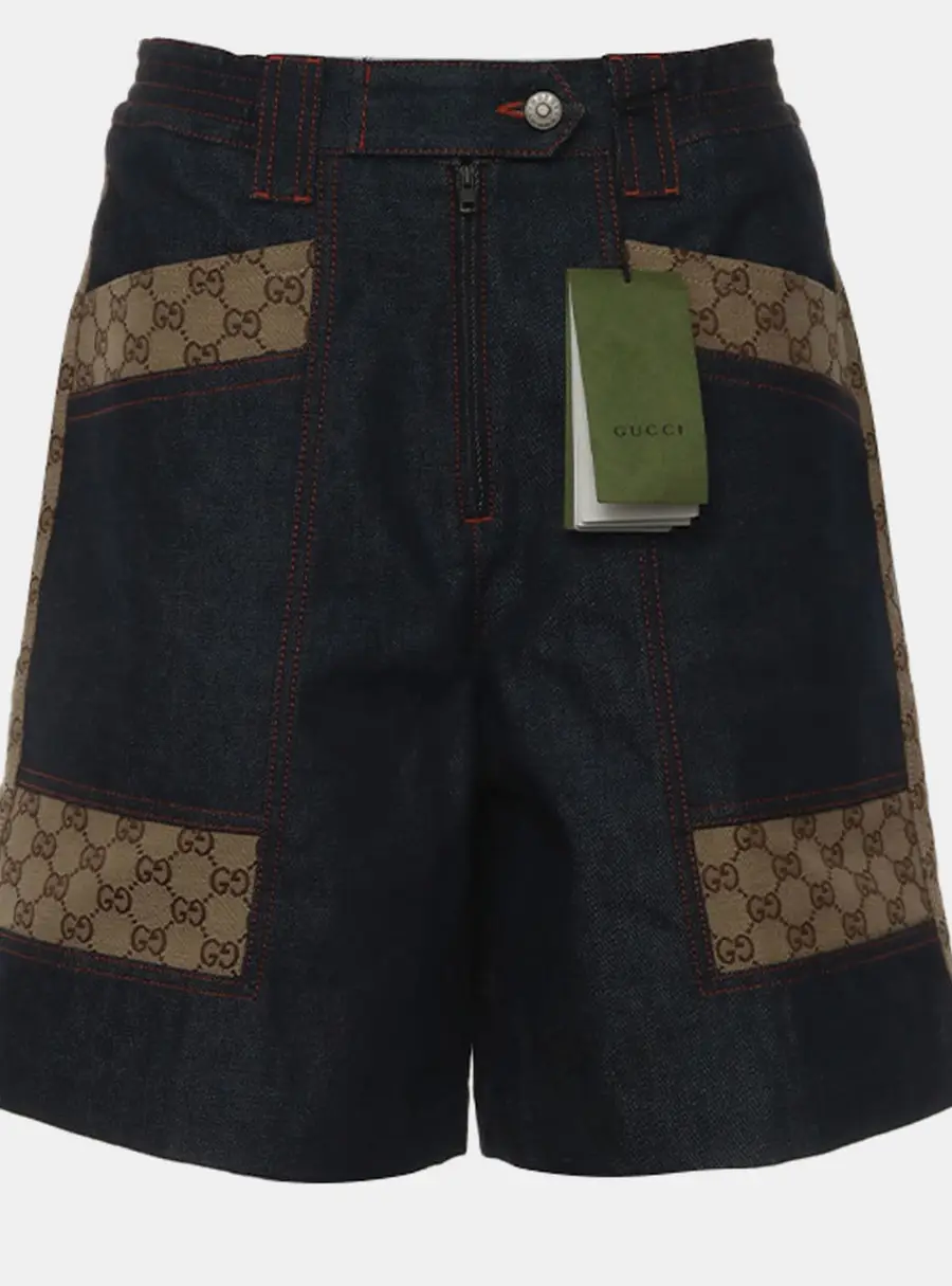Gucci GG Supreme Blue, Brown Denim Shorts M