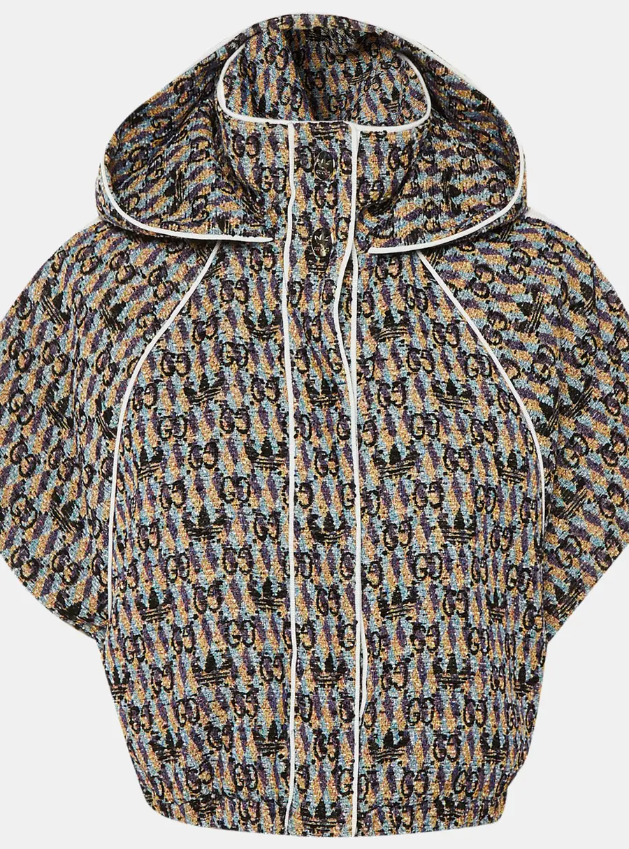 Gucci X Adidas Multicolor Tweed GG Trefoil Cropped Zip Up Vest S
