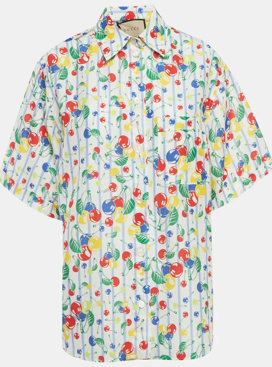 Gucci White Cherries Printed Cotton Oversized Shirt M