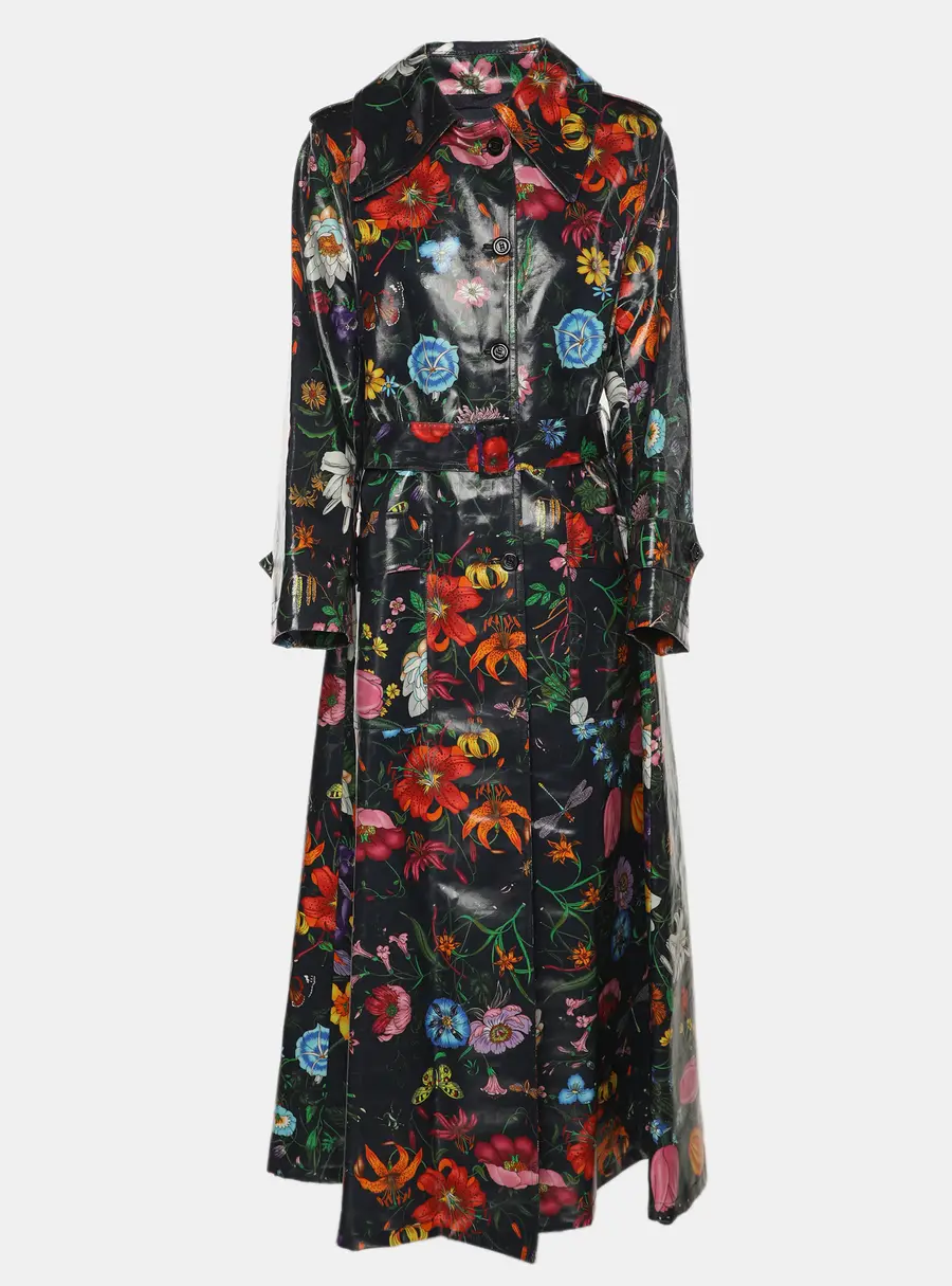 Gucci Multicolor Floral Print Coated Fabric Oversized Trench Coat S