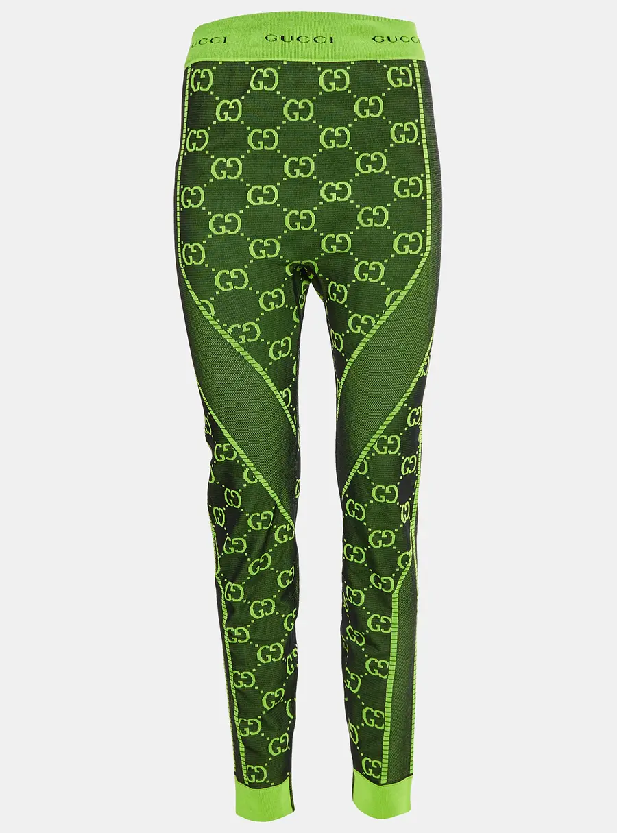 Gucci Green Monogram Jacquard Knit Leggings L