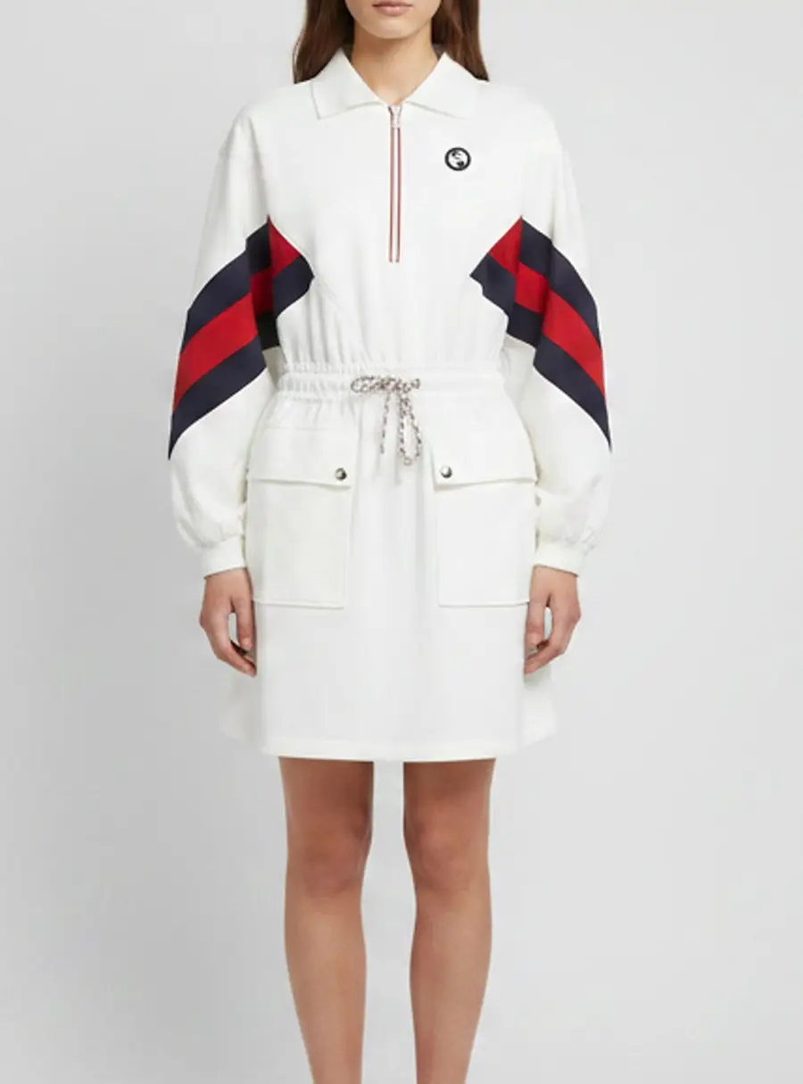 Gucci White Knit Interlocking G Jersey Polo Mini Dress M