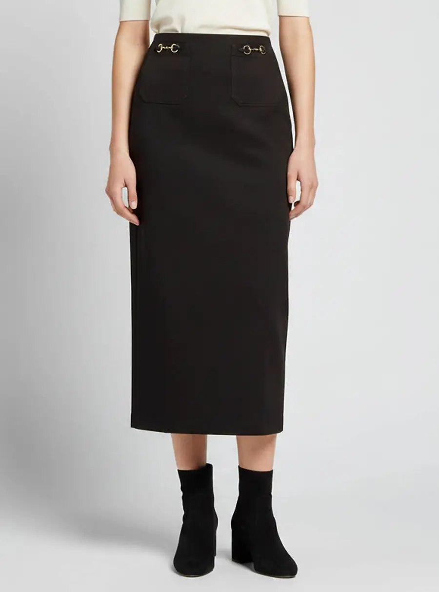 Gucci Black Denim Horsebit Detail Midi Skirt M