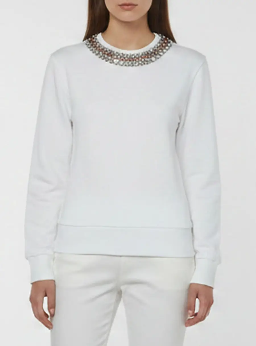 Gucci White Jewel Embellished Jersey Crewneck Sweatshirt XS