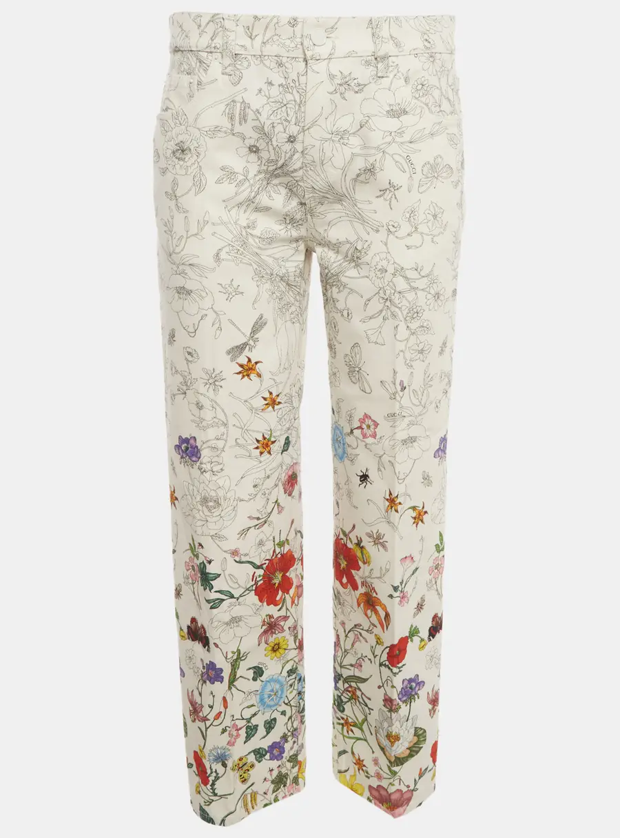 Gucci White Floral Print Denim Straight Fit Jeans S/Waist 31"