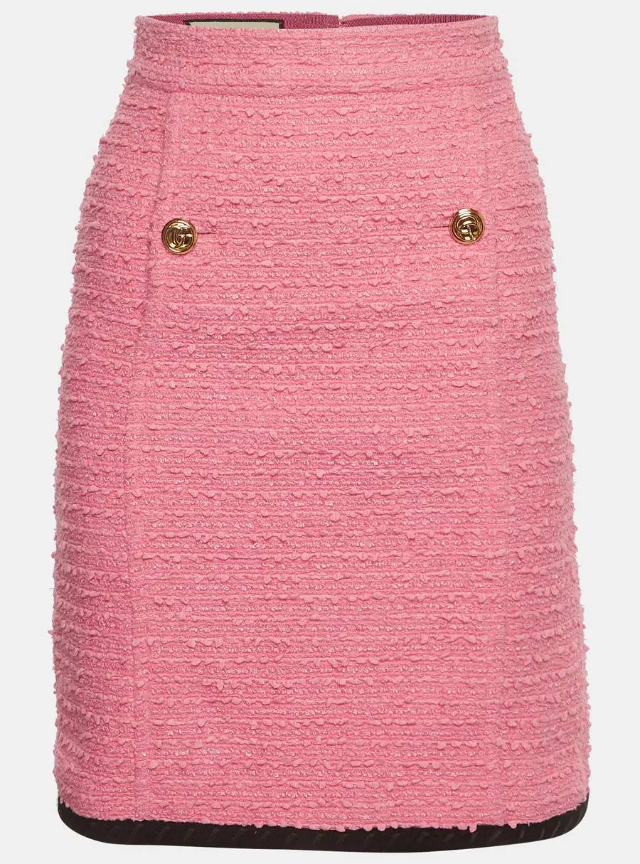 Gucci Pink G-Button Tweed A-Line Mini Skirt XS