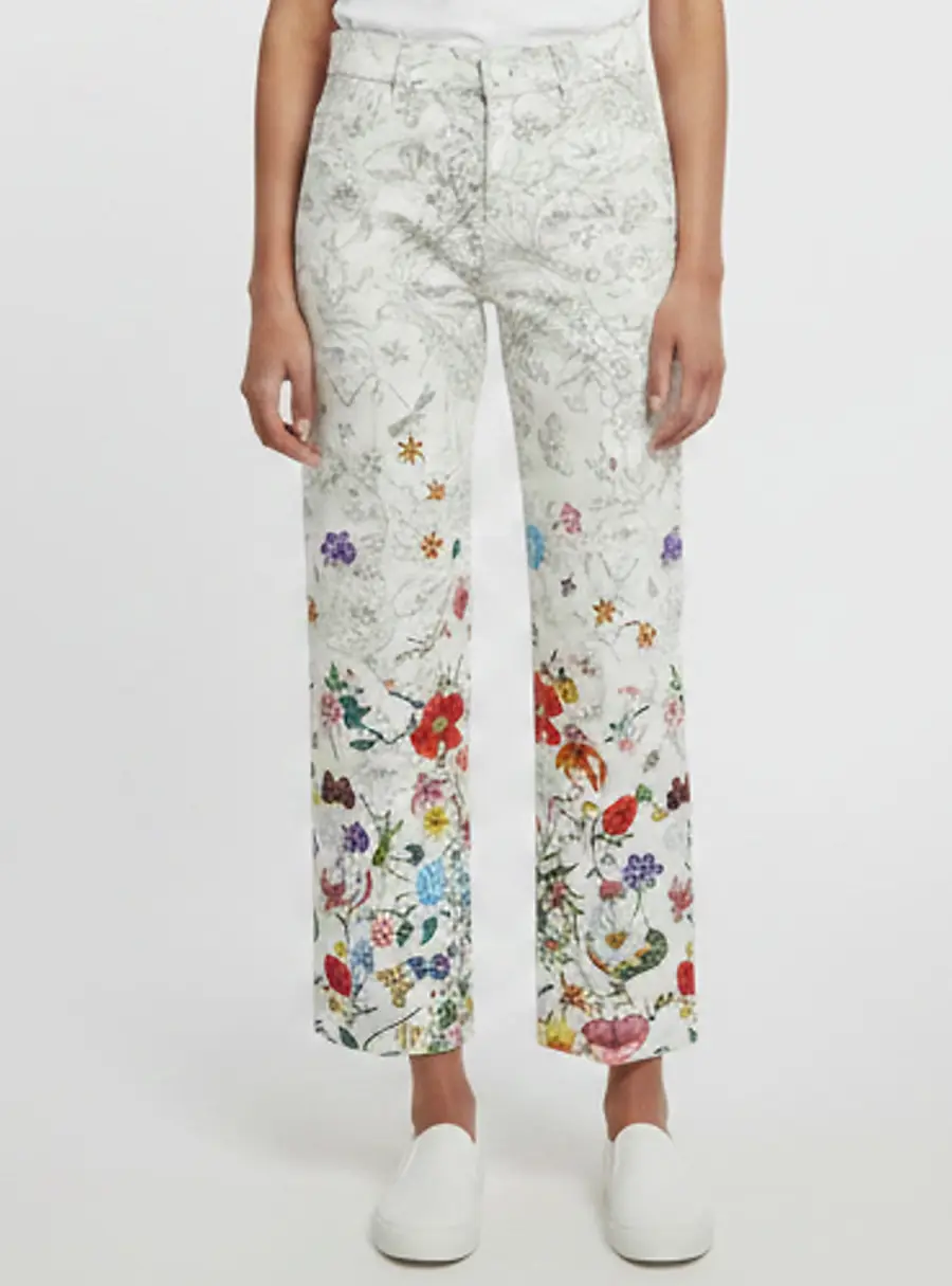 Gucci White Floral Print Denim Straight Fit Jeans S/Waist 30"