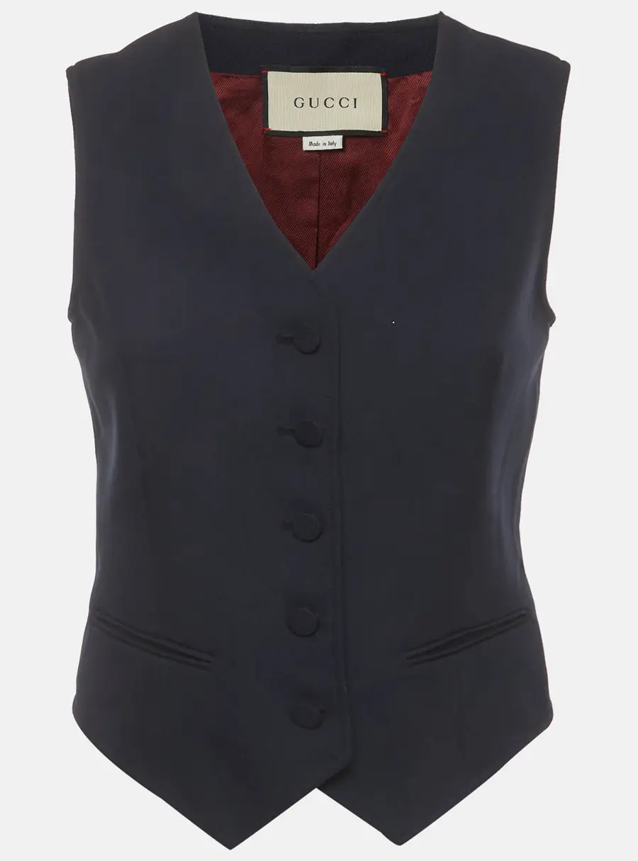 Gucci Navy Blue Gabardine Tailored V-Neck Vest S