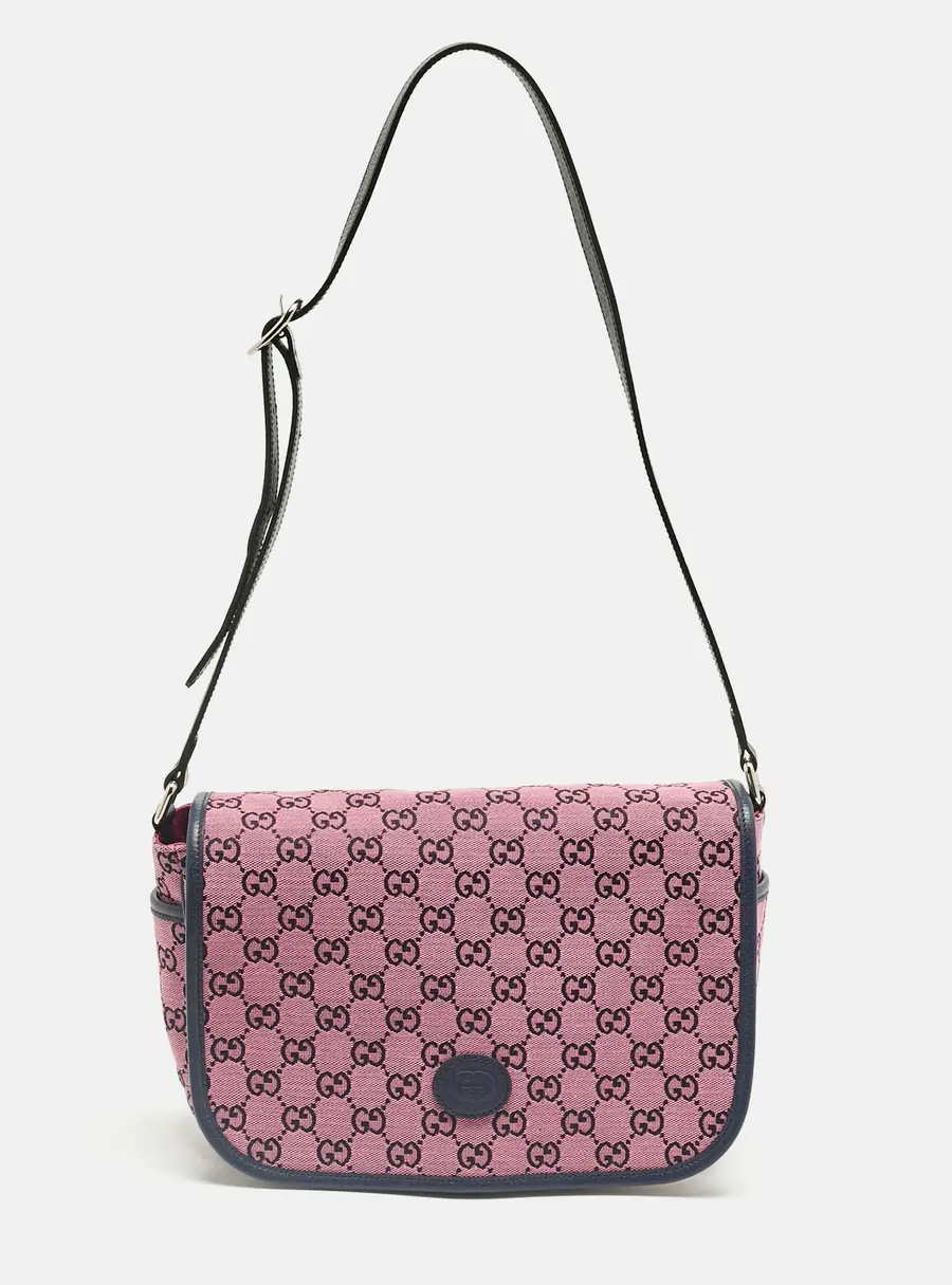 Gucci Pink/Navy Blue GG Canvas and Leather Messenger Bag