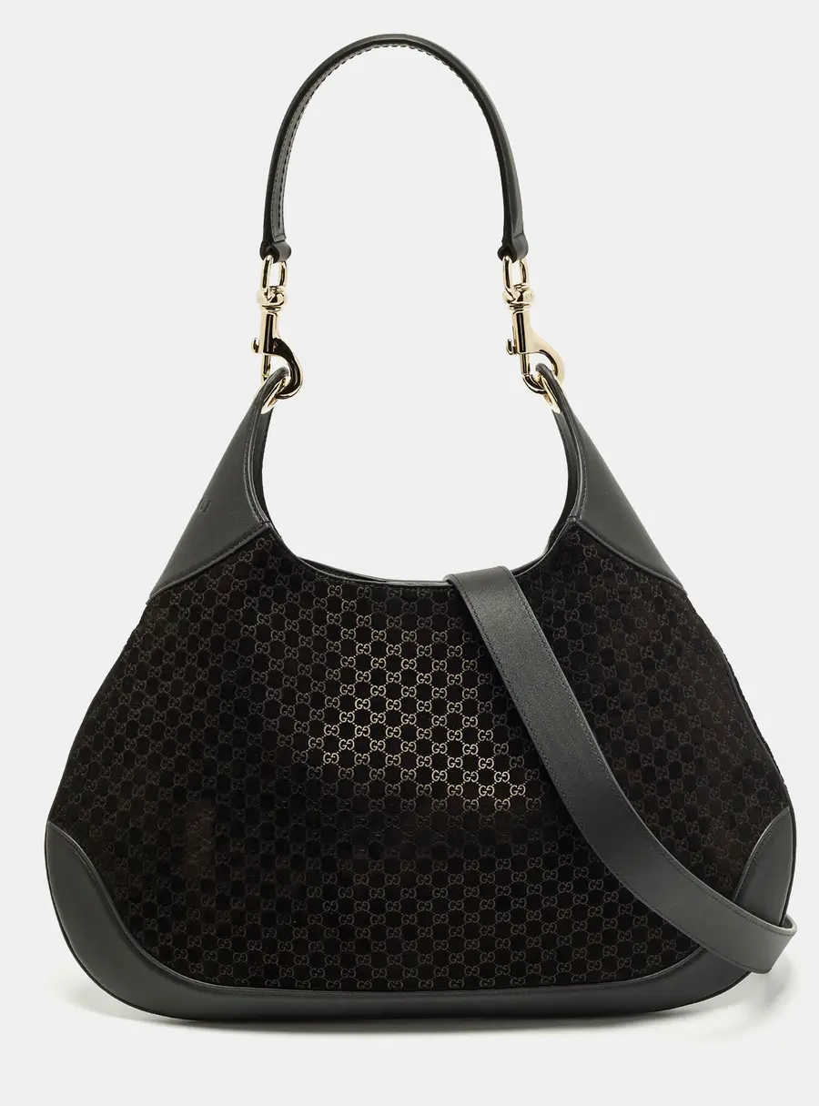 Gucci B Medium Black Microguccissima Leather and Suede Hobo
