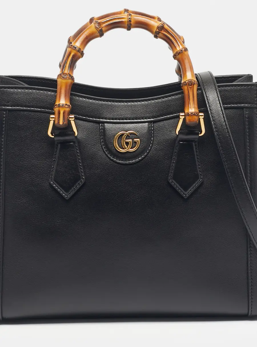Gucci Black Leather Small Bamboo Diana Tote
