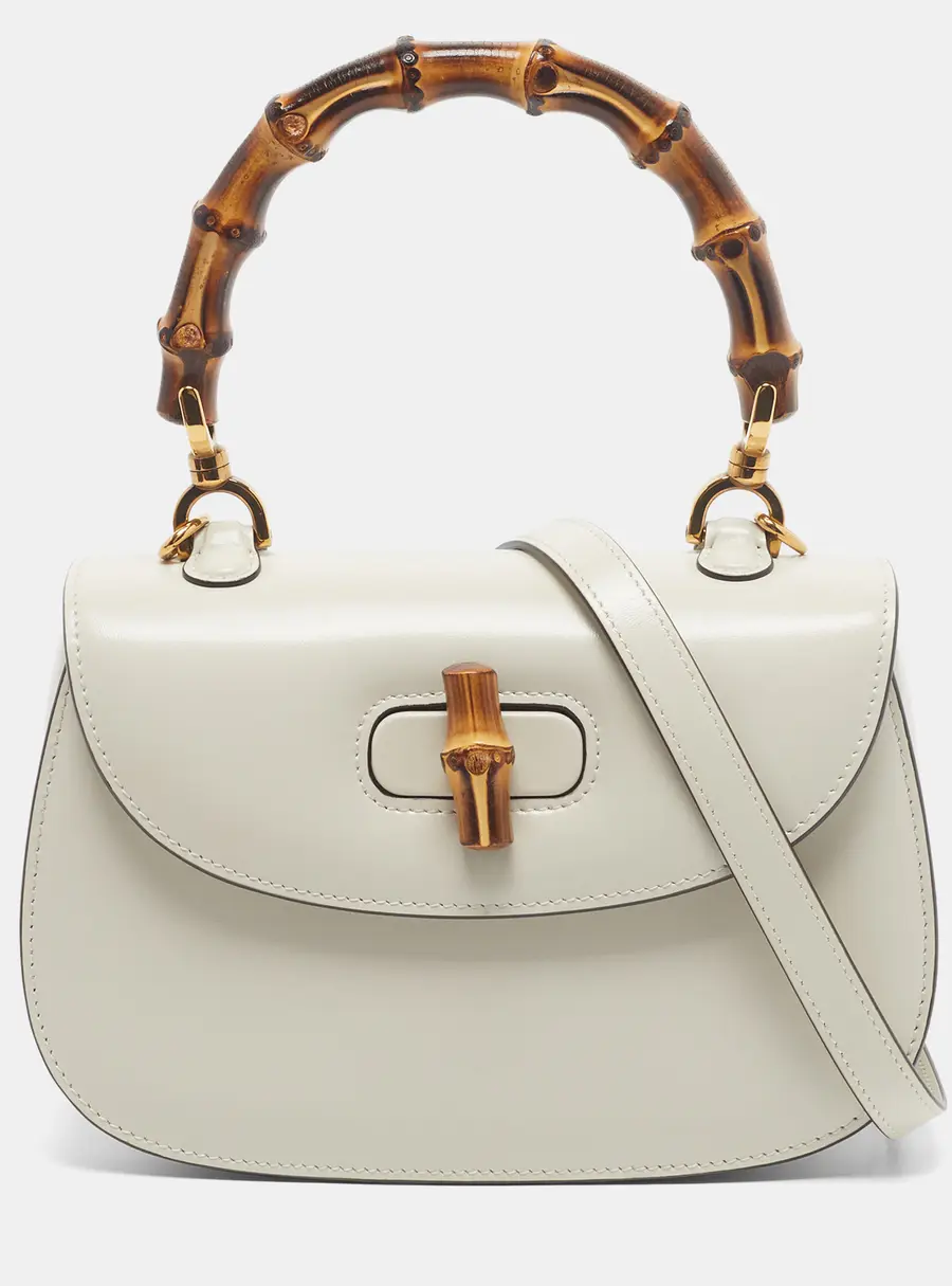 Gucci Bamboo 1947 Small White Leather Top Handle Bag