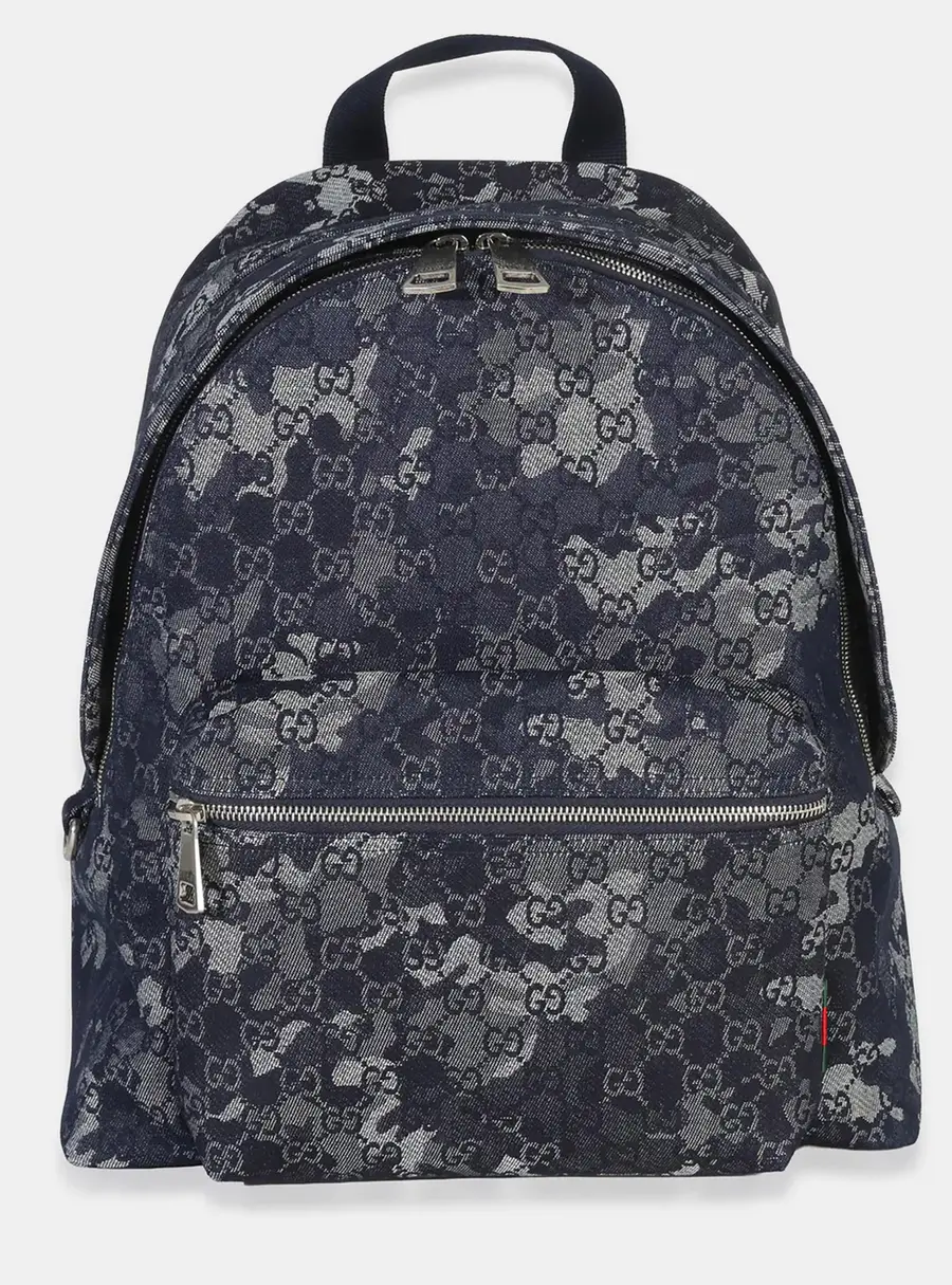 Gucci GG Monogram Denim Backpack Navy Blue Monogram Denim Backpack Bag