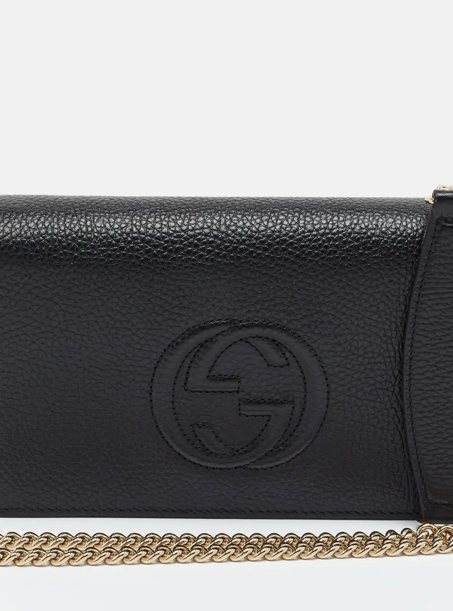 Gucci Soho Black Leather Wallet On Chain