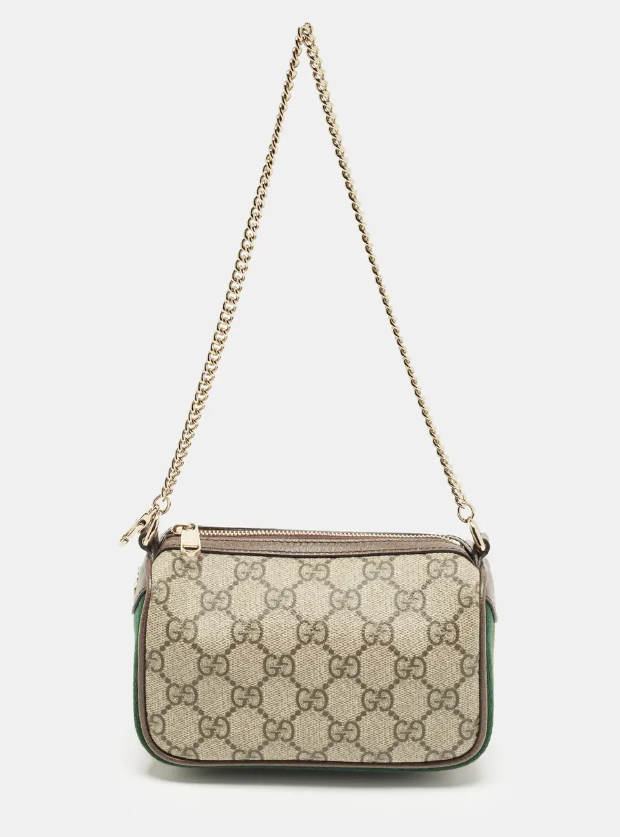 Gucci Ophidia Mini Beige/Brown GG Supreme Canvas and Leather Baguette Bag