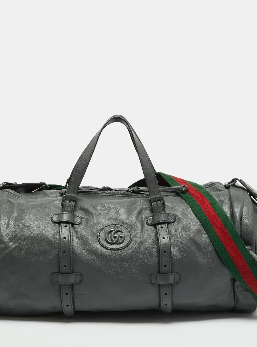 Gucci Double G Grey Leather Duffel Bag
