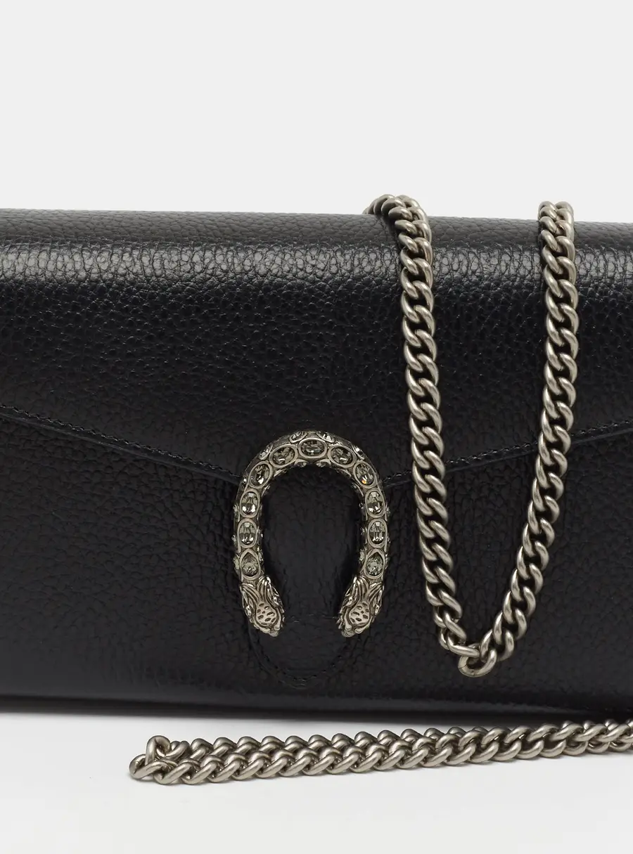 Gucci Black Leather Dionysus Wallet on Chain