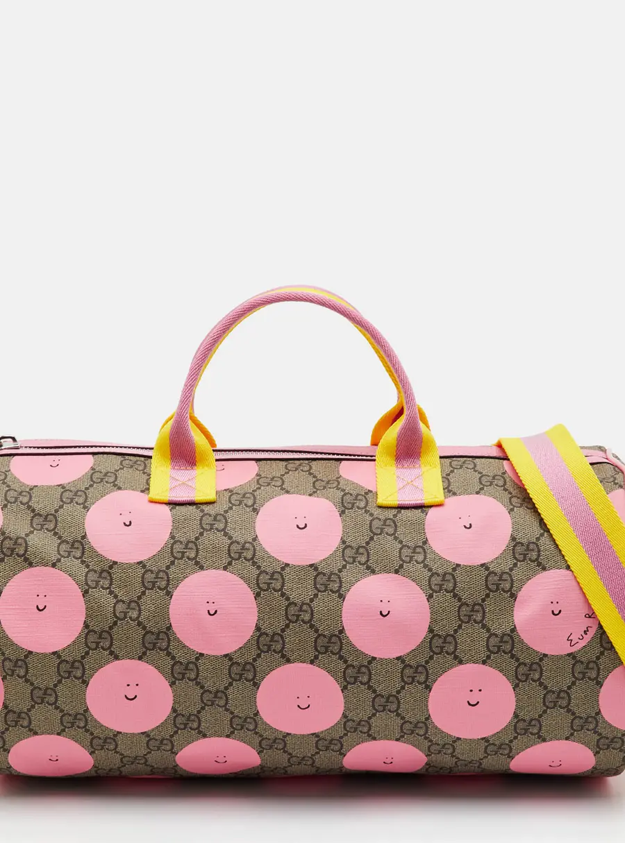 Gucci Smile Beige/Pink GG Supreme Canvas and Leather Duffle Bag