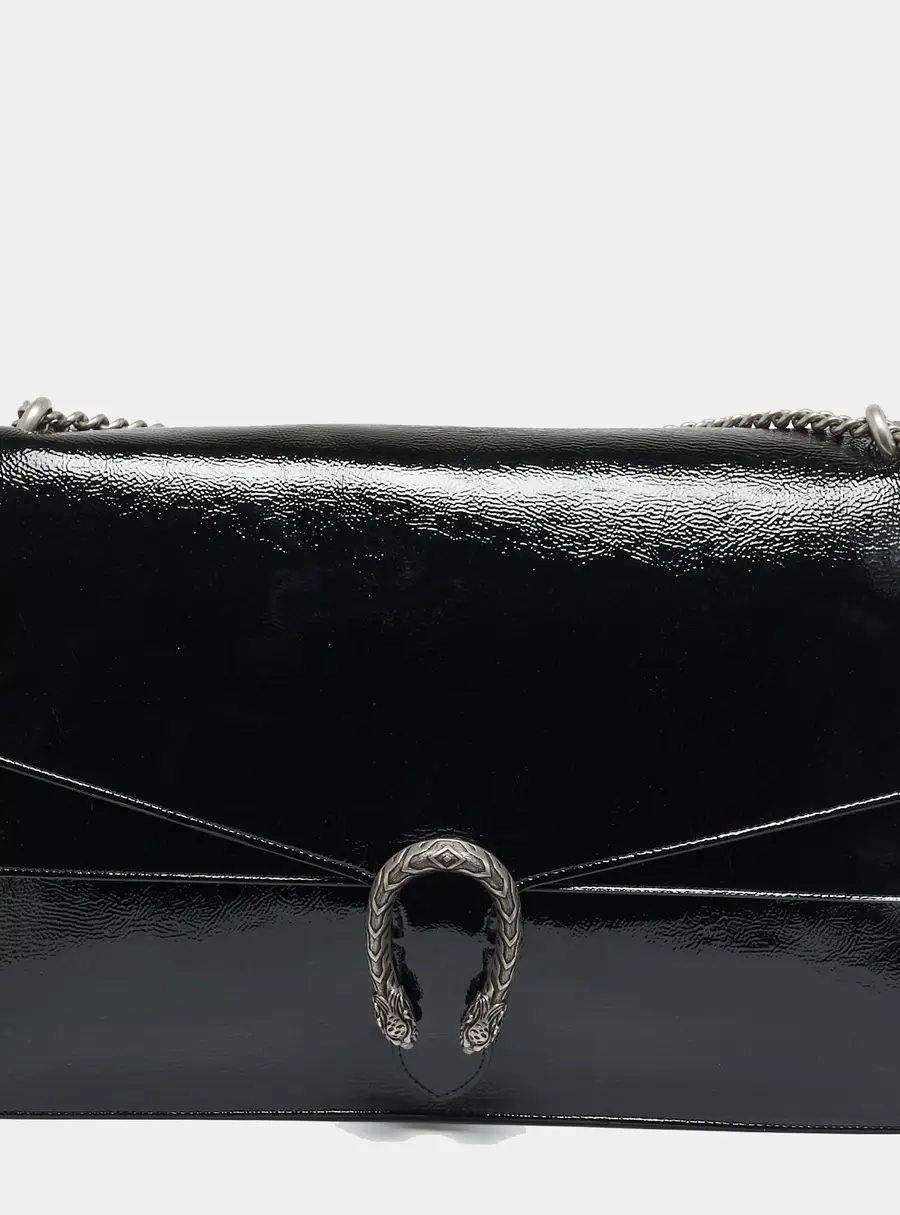 Gucci Dionysus Large Black Patent Leather Shoulder Bag