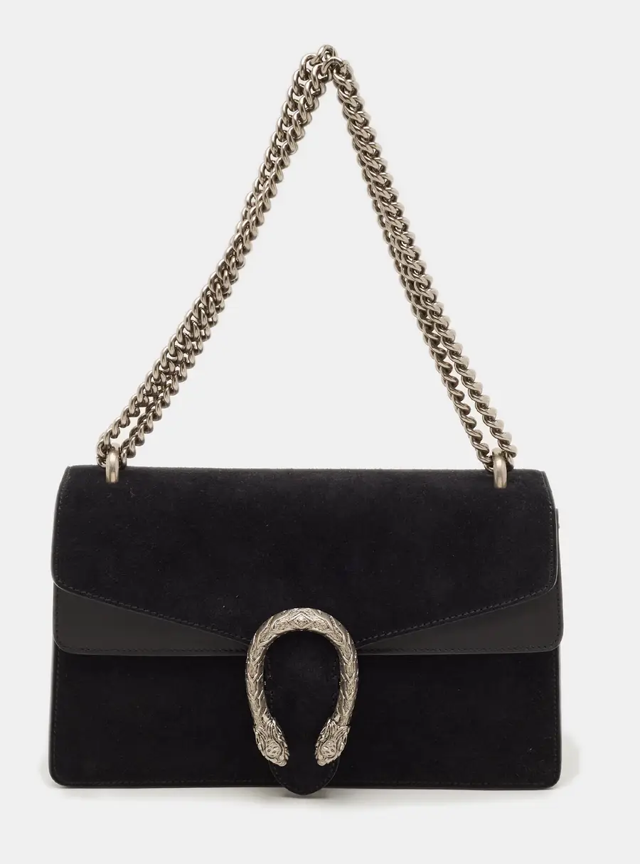 Gucci Dionysus Small Black Suede and Leather Shoulder Bag