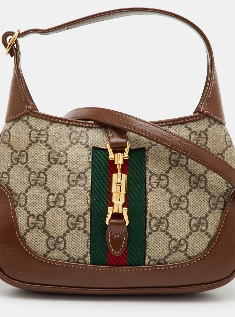 Gucci Jackie 1961 Mini Beige/Brown GG Supreme Canvas and Leather Shoulder Bag