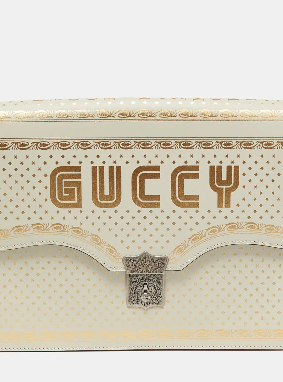 Gucci Off White Leather Guccy Portfolio Clutch