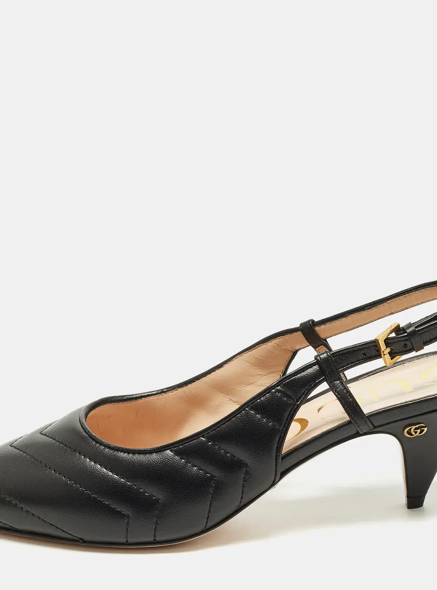 Gucci Size 37 Black Matelasse Leather Slingback Pumps
