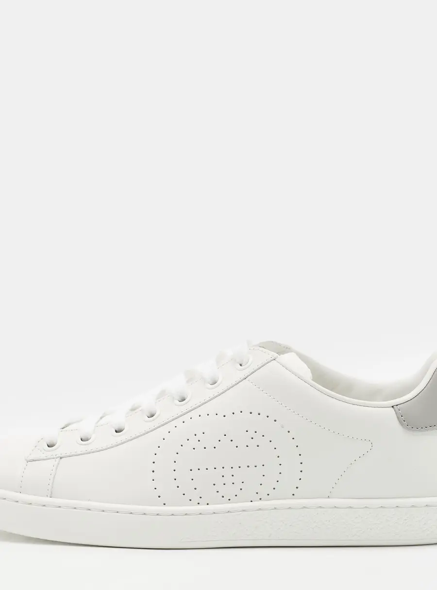 Gucci Ace Size 38 White/Grey Leather Lace Up Sneakers