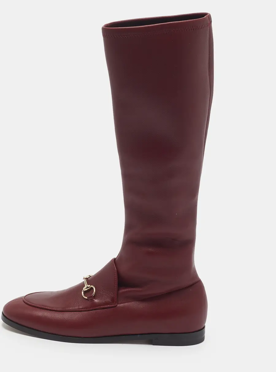 Gucci Jordaan Size 39.5 Burgundy Leather Knee Length Boots