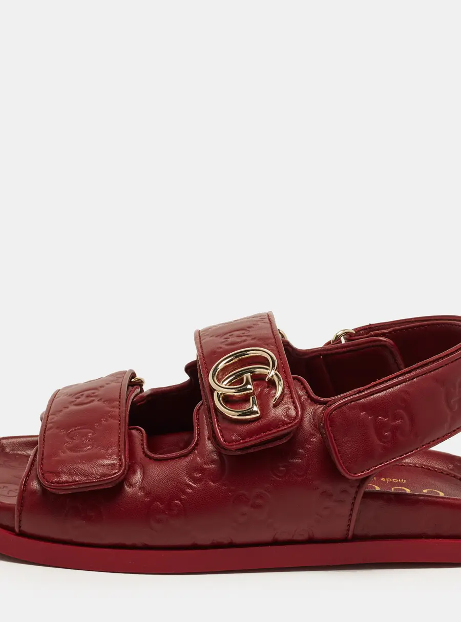 Gucci Double G Size 36 Burgundy Guccissima Leather Flat Sandals
